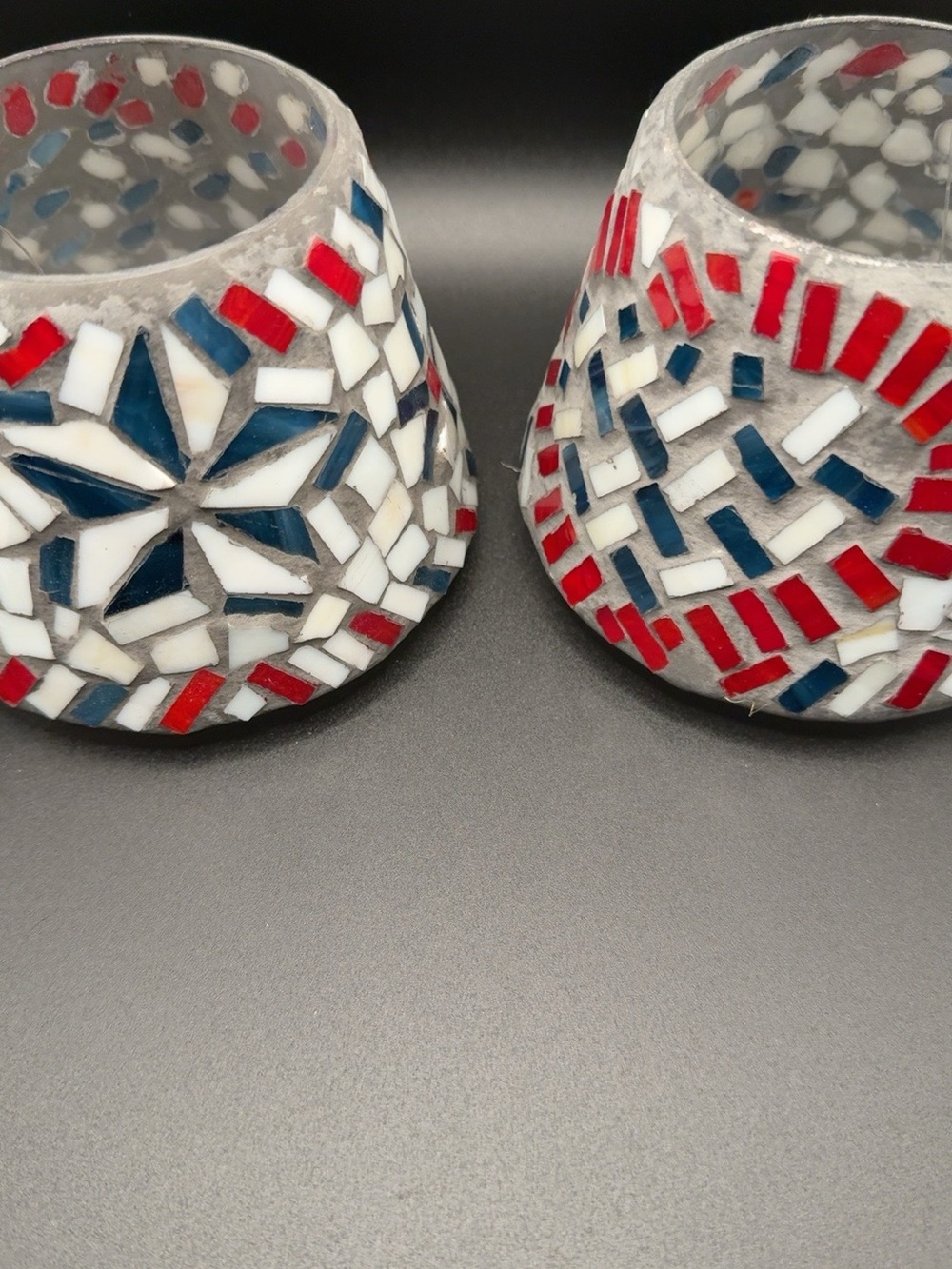 Home Interiors Mosaic Glass Patriotic Star Candle Shades Set of 2
